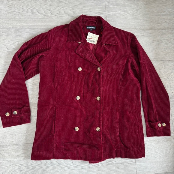 Vintage NOS 90s ~ Double Breasted Maroon Corduroy Jacket w Quilted Lining ~ wm L - Picture 1 of 9